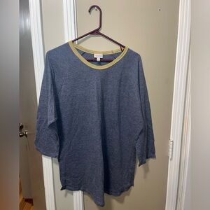 LuLaRoe Blue and Gold Long Sleeve Tee Soft Knit
